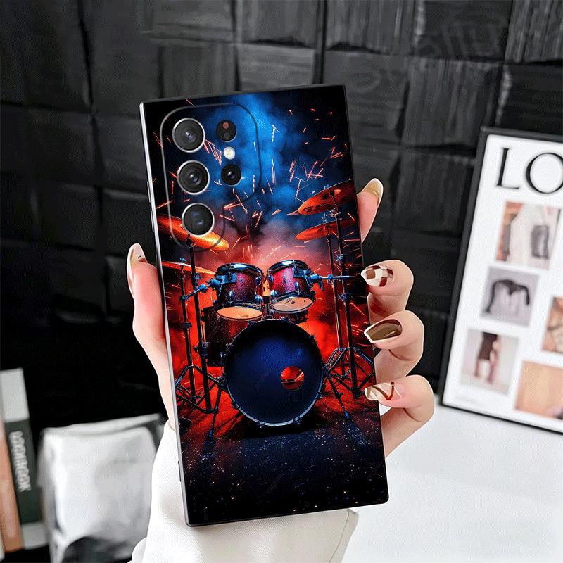 Drum Set Rock Music Soft Phone Case for Samsung Galaxy S26 S25 Edge S24 Ultra S23 Plus S22 S21 FE S20 Black Cover Back Shell