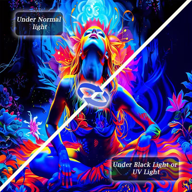 2D Spiritual Blacklight Tapestry, Fluorescent Meditation Woman Backdrop