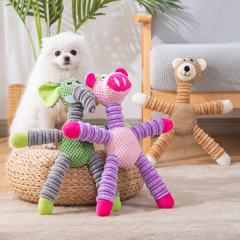Durable Corn Fleece Animal Squeaky Toys for Dogs Chew Resistant Plush Elephant Bear Pig Pet Toys Interactive Play Biting Toys