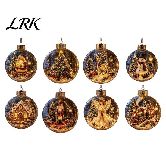 Led Glass Ball Decorations Lighted Christmas Ornament with Warm LED Lights, Retro Metal Cap Decorative Ornaments Transparent for Holiday Tree