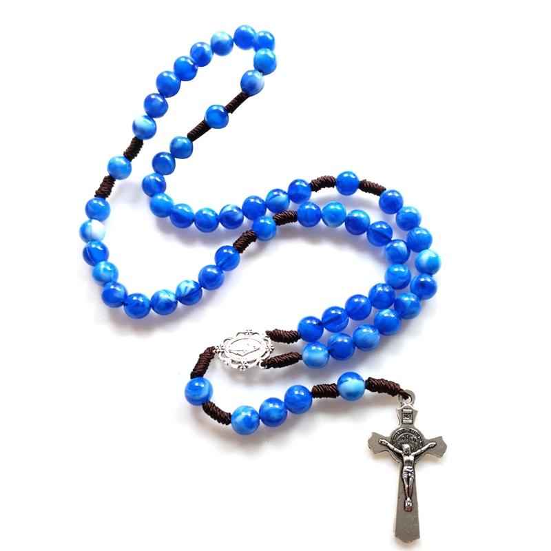 Rosary Necklace with Jesus Crucifix Medal Rosary Prayer Gifts for Women Catholic Necklace with Jesus Christ Religious 1 синий