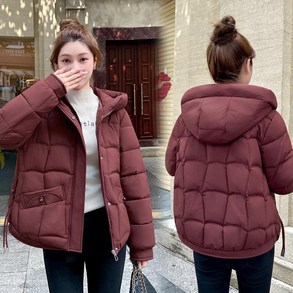 Women’s Short Hooded Windproof Thicken Warm Winter Jacket With Raglan Sleeves