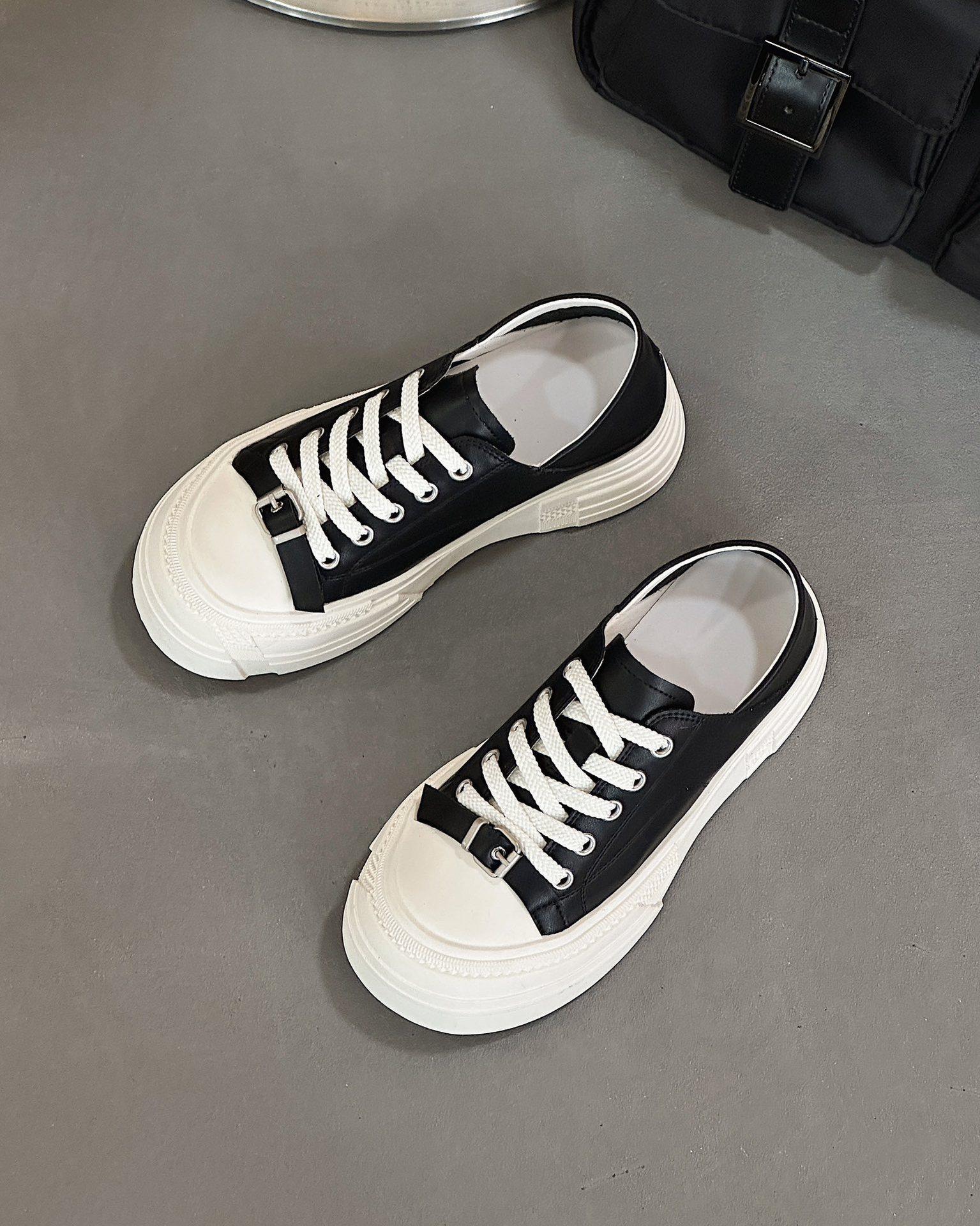 

Retro thick-soled two-wearing little white shoes, women s new spring and summer versatile, old polished casual shoes, dirty board shoes 40 чорний