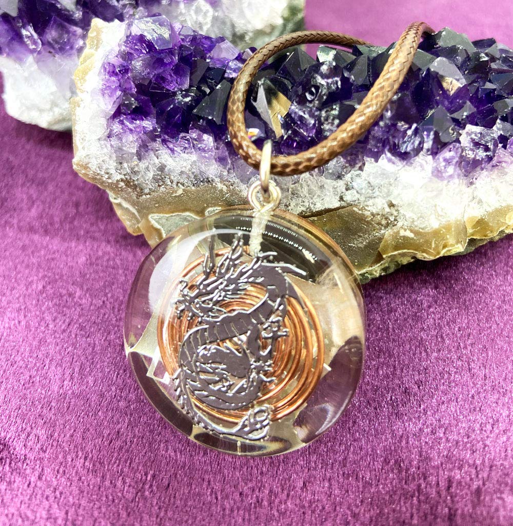 RELIGHT Orgonite Dragon Pendant Necklace In Silver (natural Crystal, Sp-392)