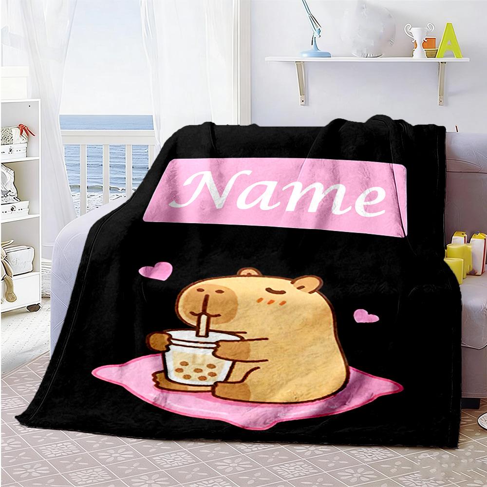 Kapibara Milk Tea Customize Text Blanket Gift Customizable Blanket Durable Comfort Perfect for Chair Sofa Seaside Office Chair All-Season Use
