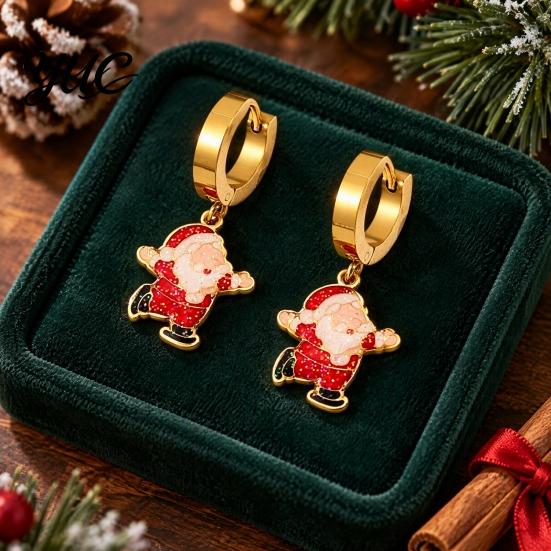 Oil Dropping Earrings 1 Pair Women Christmas Dripping Earrings, Santa Claus Xmas Daily Wear Tree Sleigh Dangle Earring, Lightweight Hypoallergenic