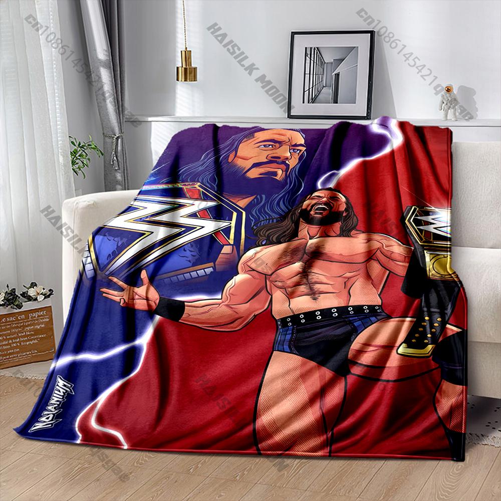 Multi-Size W-WWE Pattern Print Flannel Blanket for Son Husband Dad, Super Soft Fluffy Bedroom Sofa Office Blanket Great Gifts