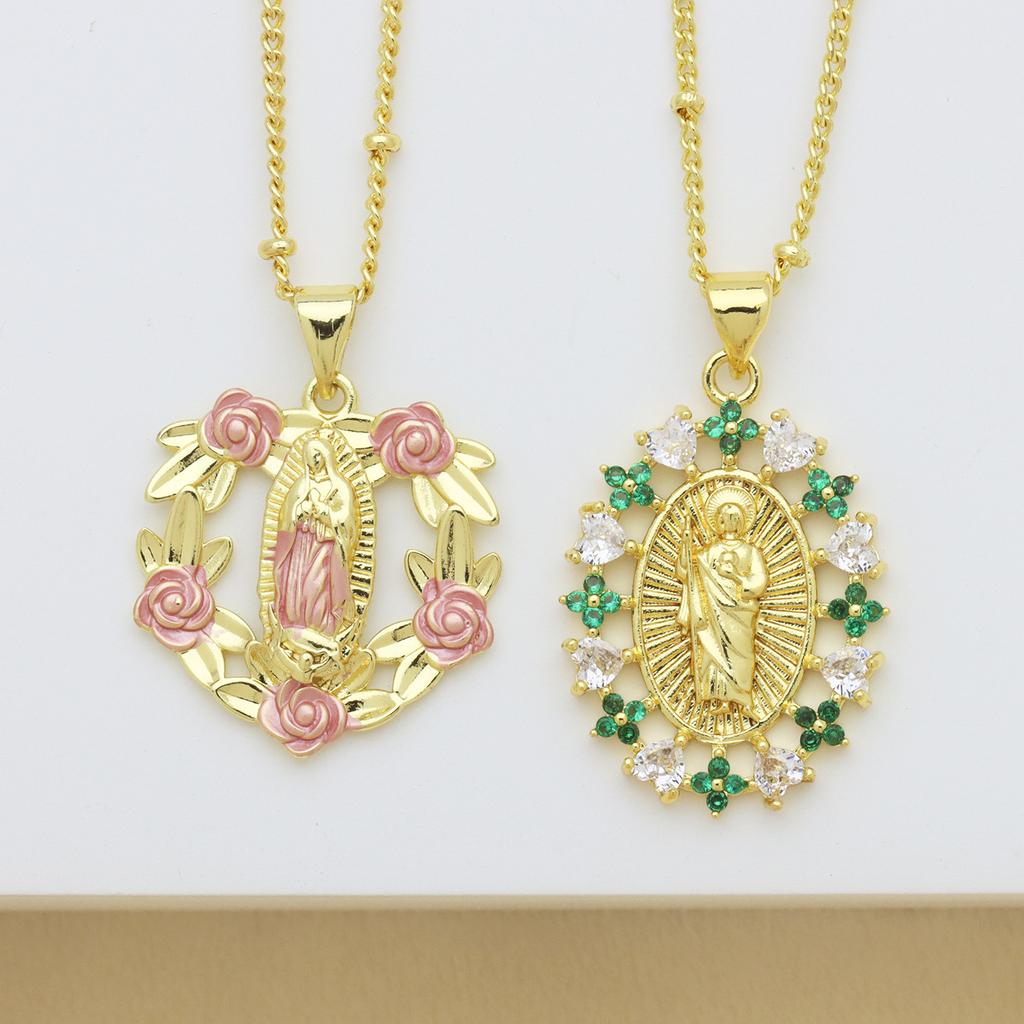 Personnalité Luxe Léger Haut Sens Vierge Marie Incrusté Zircon Cuivre Plaqué Or Collier Chaîne à Billes Clip Latéral