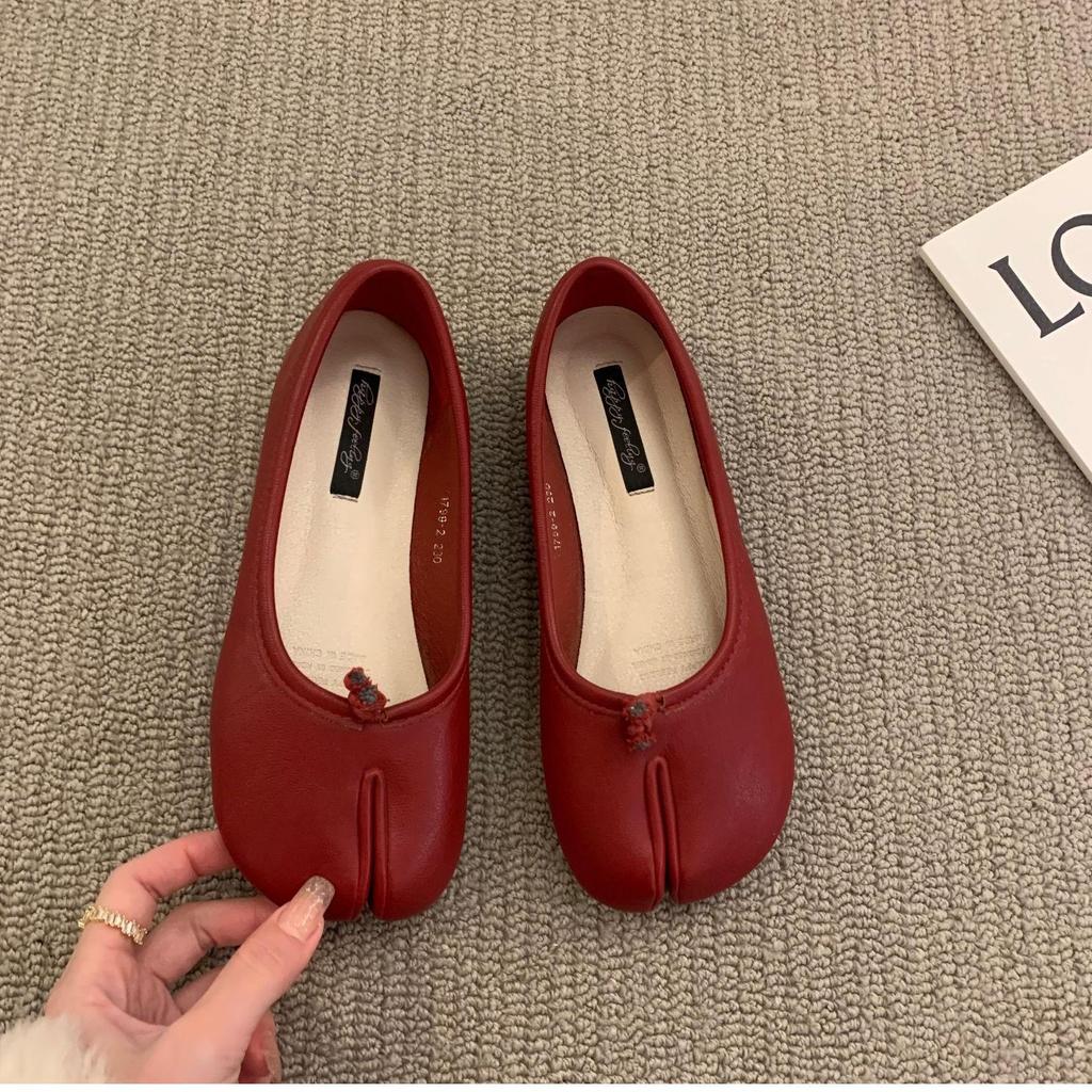 Bean Shoes Women's 2021 Summer Split-Toe Flats with Horsebit Design