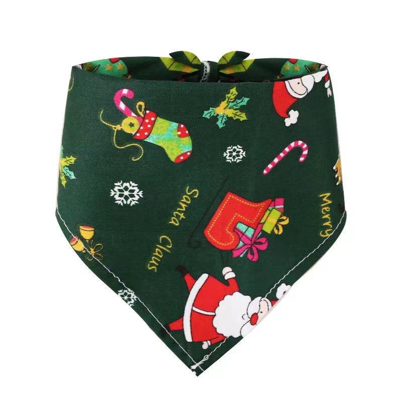 Christmas Triangle Pet Drool Towel,Santa Deer Cartoon Printed Dog Scarf Collar,Polyester Cat Bib,Dog Drool Towel | Pets Supplise