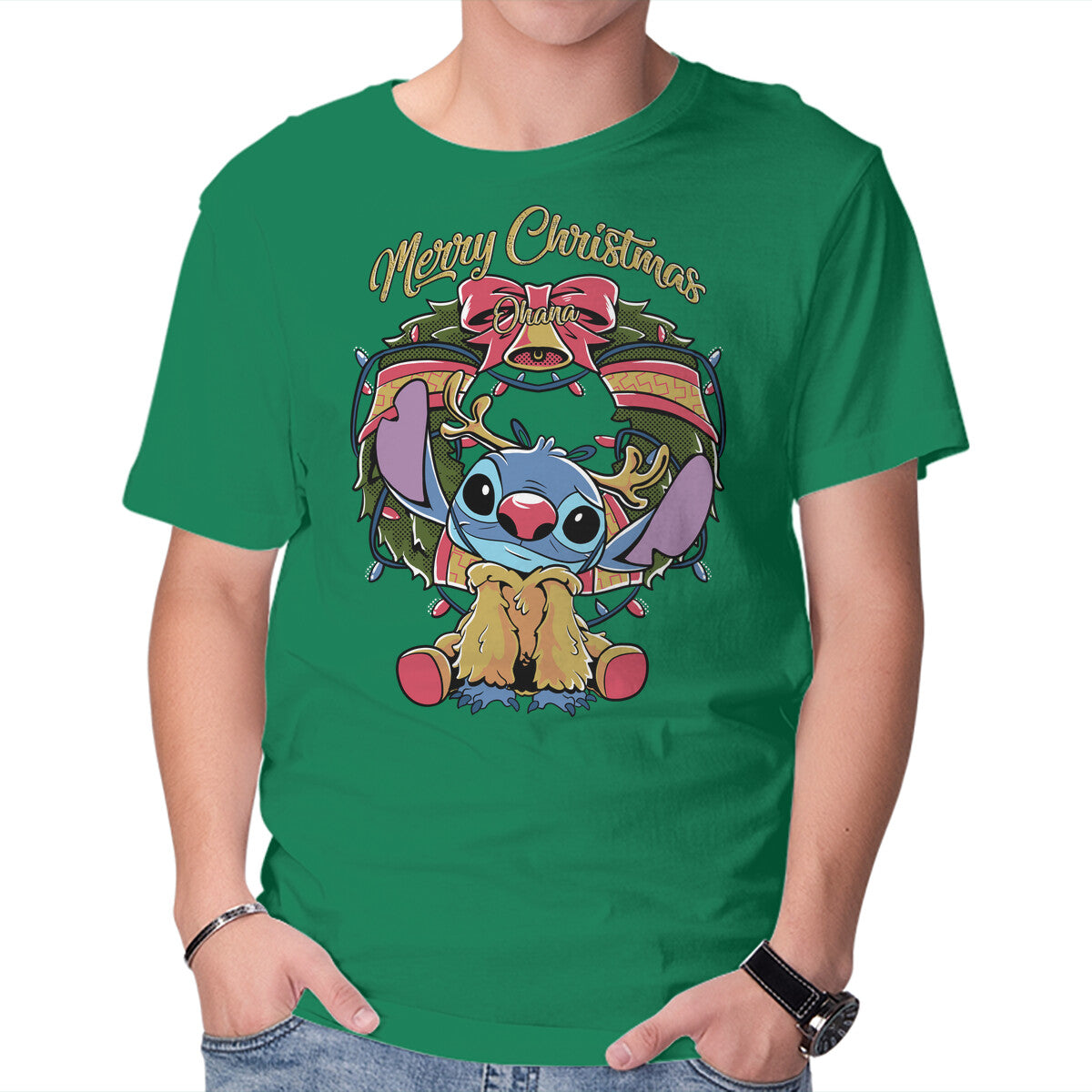 Unisex Crew Neck T-Shirt Stitch Christimas Graphic Short Sleeve Casual Tee L