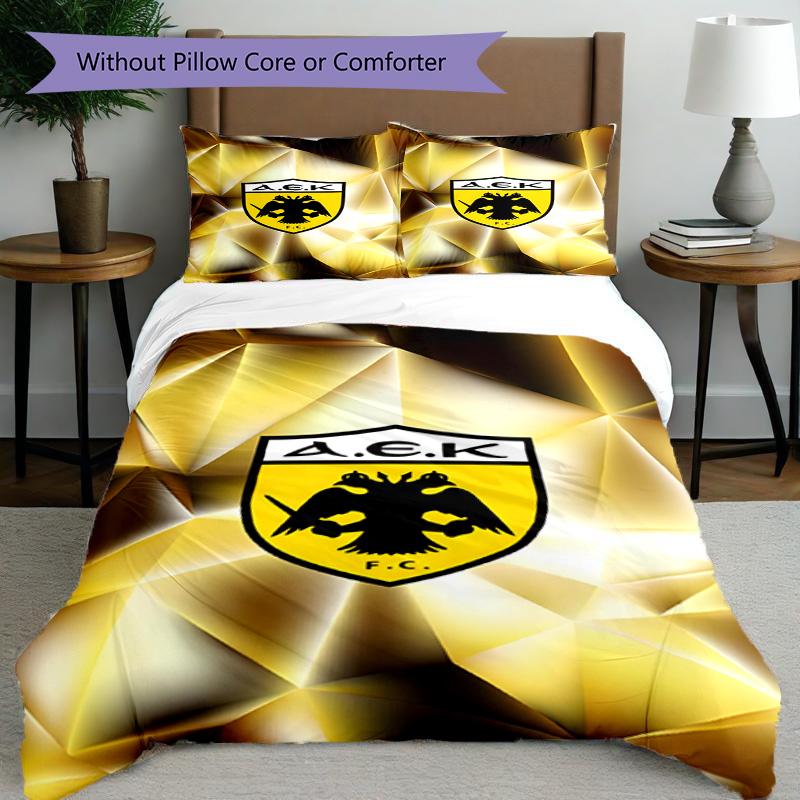 3pcs Duvet Cover Set (1*Duvet Cover + 2*Pillowcase, Without Core), AEK Athens FC Print Bedding Set, Bedroom Decor, All‑Season, Birthday Gift