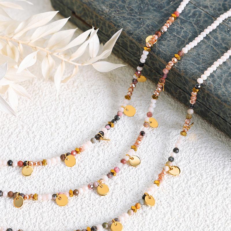 Glass Beads Combination Natural Stone Beads Necklace For Women Non Fading Stainless Steel Multi Color Women's Summer Necklaces