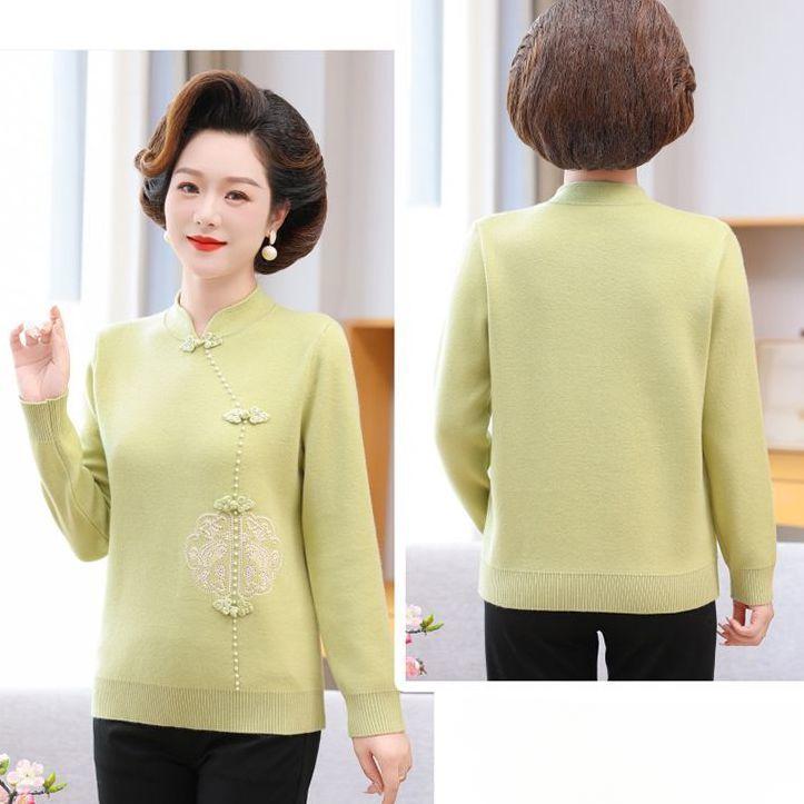 Chinese Style Autumn Knit Sweater for Women Elegant Mom Fashion Warm Fall Top