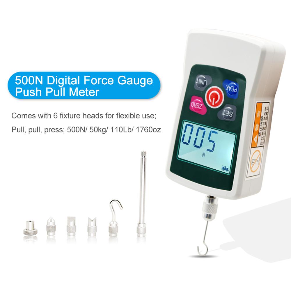 Tension Meter Dynamometer Pull Push Portable Push Pull Gauge 500N Digital Handheld Automatic Shutdown Backlit Screen Force Gauge