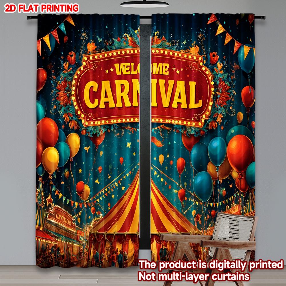 2D Flat Printing 2pcs Curtain Drapes Carnival Celebration Night Digital Printed Polyester Drapes Seasonal Party & Holiday Decor