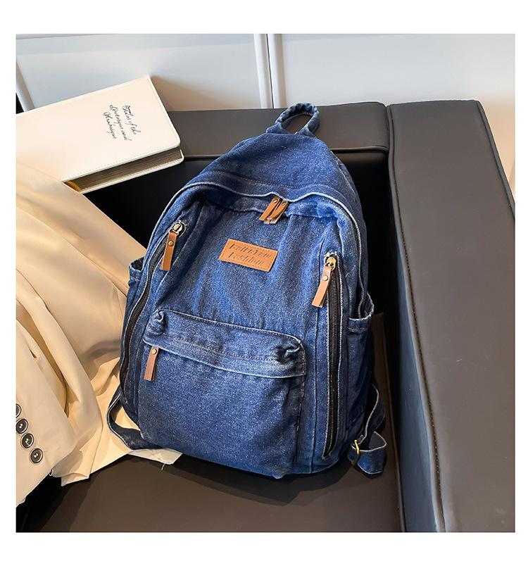2025 New Casual Retro Simple Student Schoolbag Large Capacity Denim Fashion Commuter Backpack Backpack
