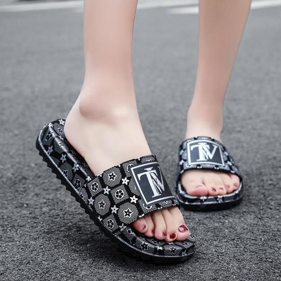 Couple Slippers Fashion Casual Printing One-word Wear-resistant Slippers