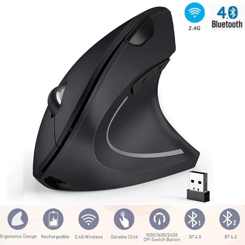 

2.4G+Bluetooth Vertical Mouse Rechargeable Wireless Gaming Mouse with 6 Buttons for 3 Devices Right Hand Ergonomic Mice