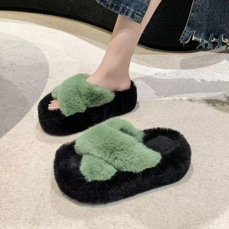 

Indoor home plush fluffy cotton mop thick bottom fluffy slippers women s new outer wear 35 зелёный