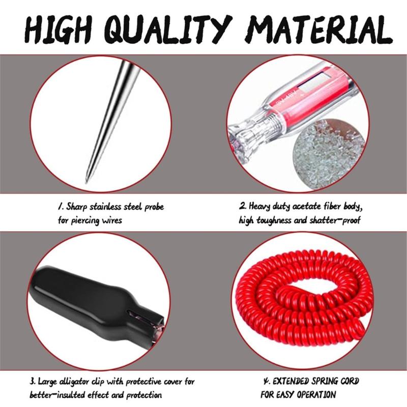 Heavy Duty 3-48V Digital LCD Circuit Tester with Spring Wire Truck Vehicle Low Voltage & Light Tester Metal Probes