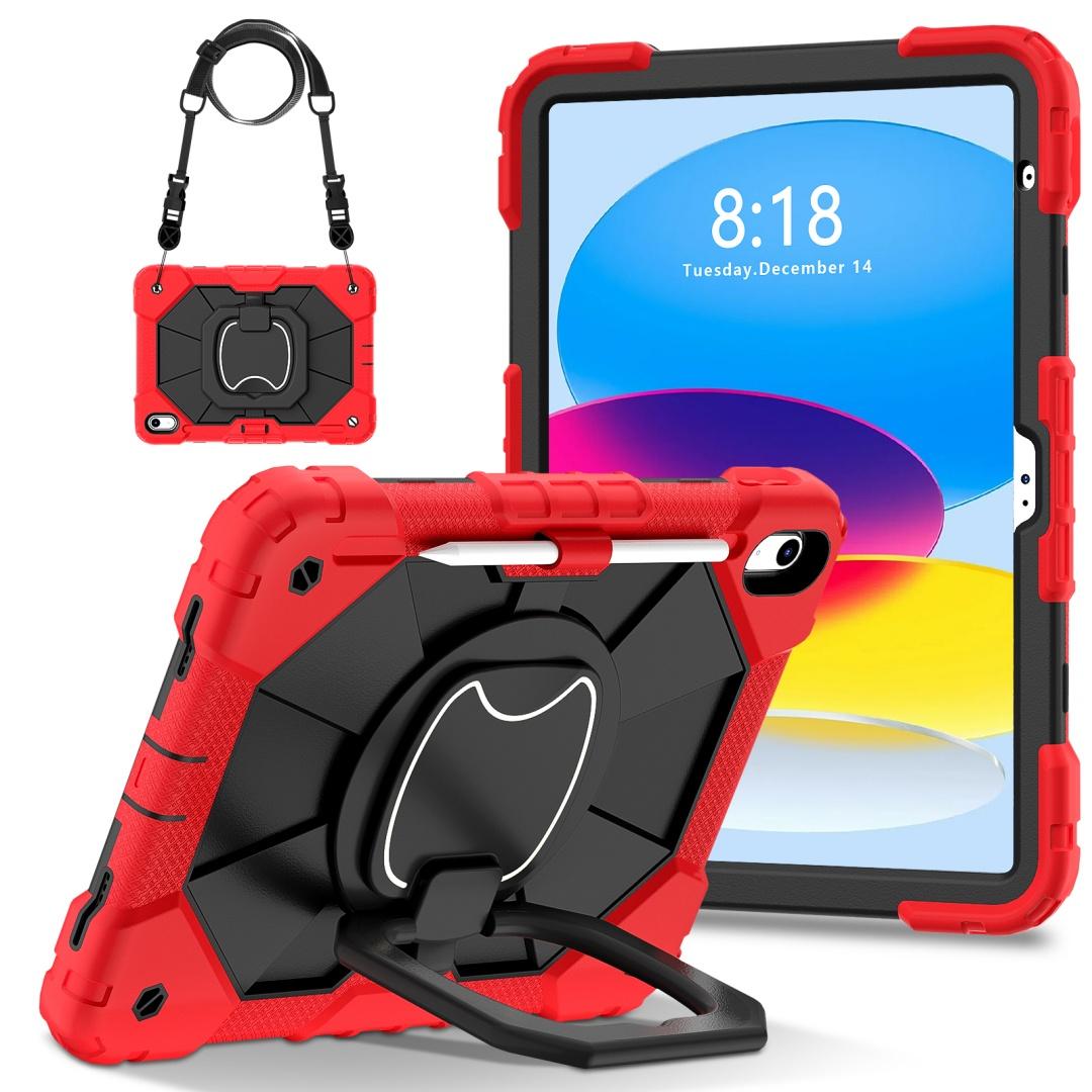 

Для Apple iPad (2025) Вращающаяся на 360° рукоятка, прочная защитная подставка TPU+PC 3 в 1, противоударный чехол для планшета и ПК iPad (2025) красный