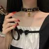 Adjustable Dark Gold Punk Leather Choker Clavicle Chain for Adult Cosplay