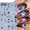 PVC Nail Stickers Halloween 3D Embossed Stickers, Gothic Flower Ghost Manicure Decor Waterproof Decals, Women Girls Art Accessories for Holiday Party