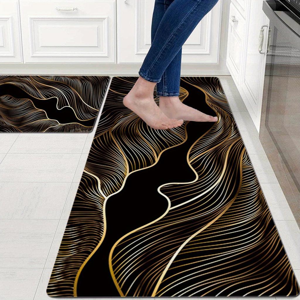 1Pcs Anti Fatigue Kitchen Rugs,  Golden Geometric Print Waterproof Non-Slip Thick Cushioned Kitchen Mat Heavy Duty Comfort Standing Mat for Kitchen