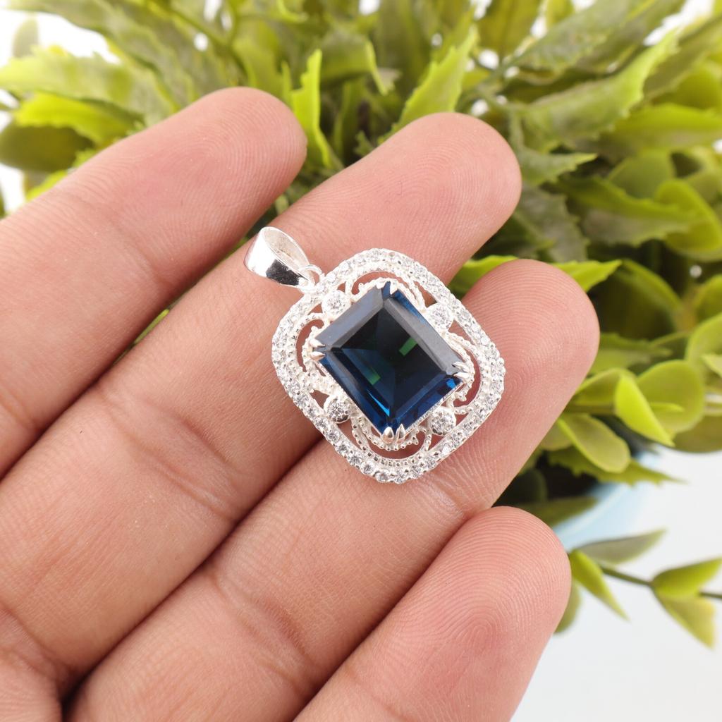 London Blue Topaz Gemstone 925 Sterling Silver Jewelry Zircon Designer Pendant CZP-11-9
