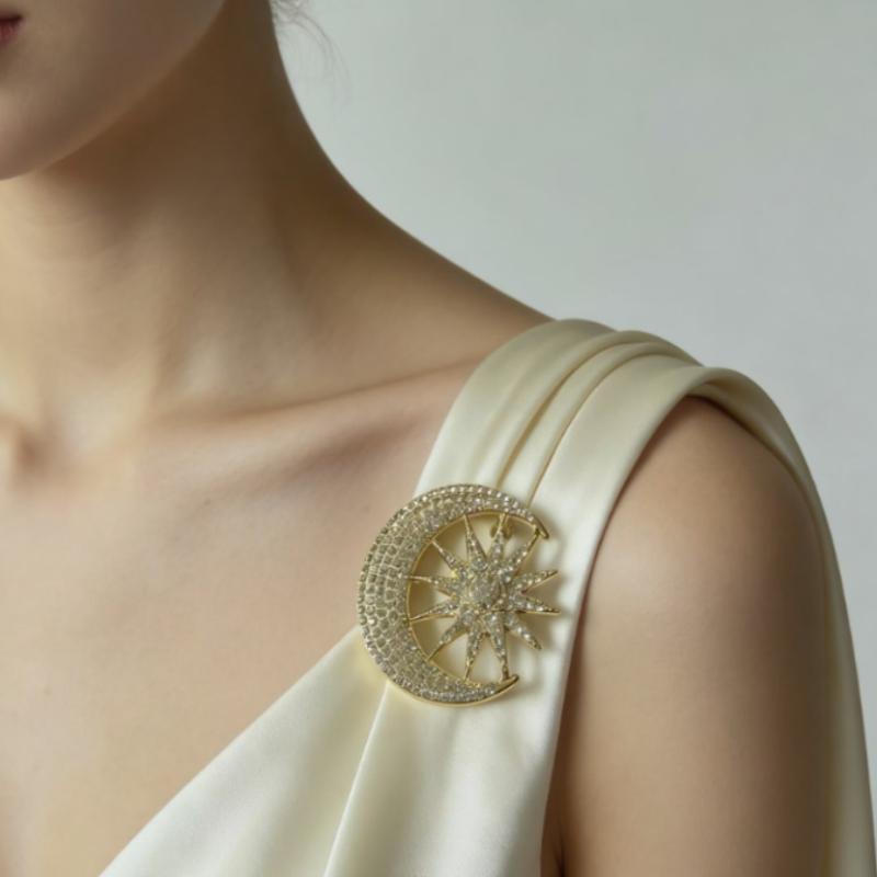 Luxury Shiny Sun Moon Brooches For Women'S Clothing Coat Accessories Gifts
