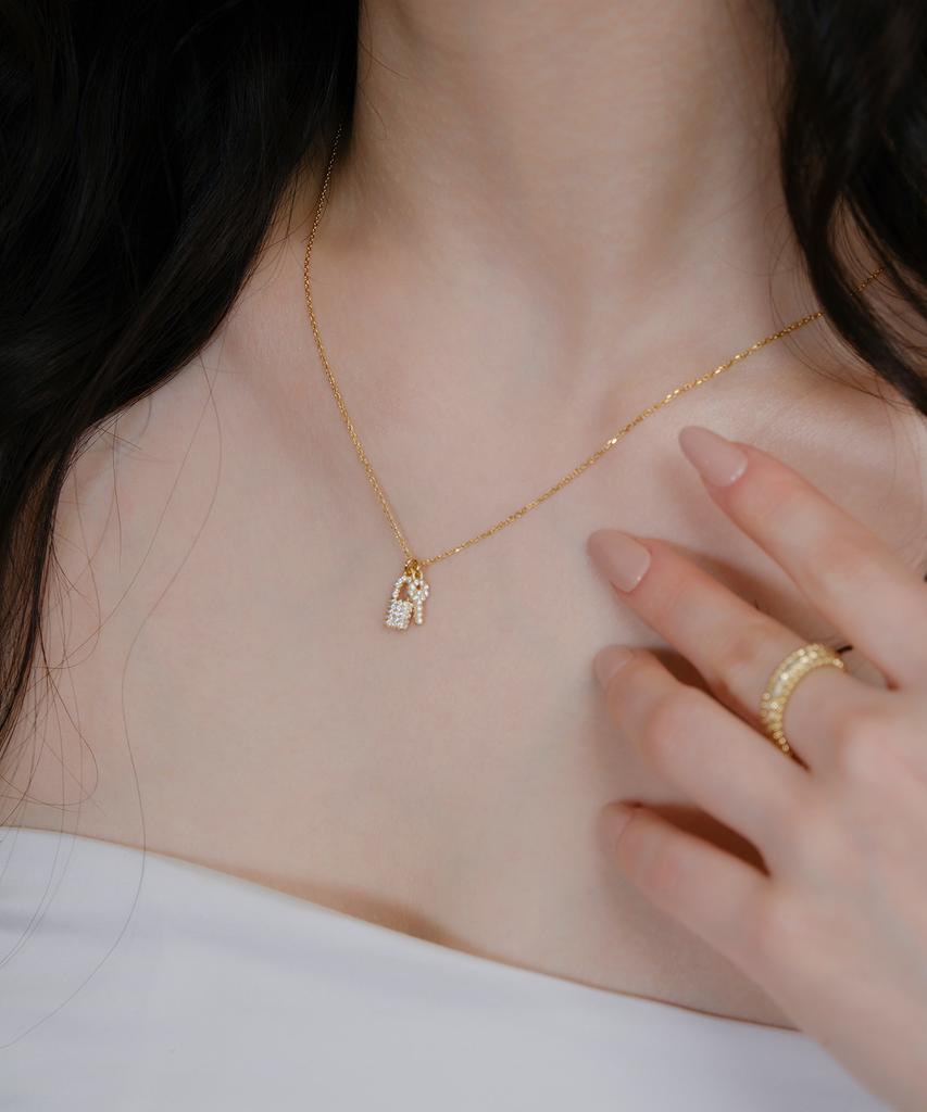 Reve Rock & Key Dq Pave Necklace