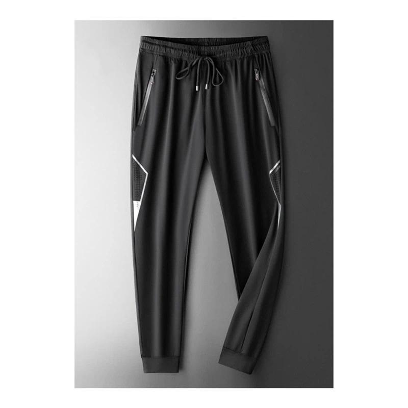 Men's High Stretch Ice Silk Casual Pants Summer Quick Dry Joggers With Zipper Pockets