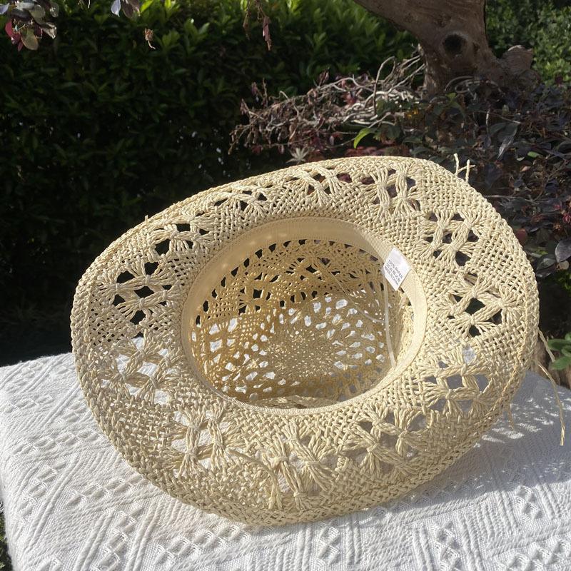 Straw Hat for Women Men Summer Handmade Classic Vintage Hollow Out  Western Curled Wide Brim Sun Hat Fishing Hat Climbing Cap