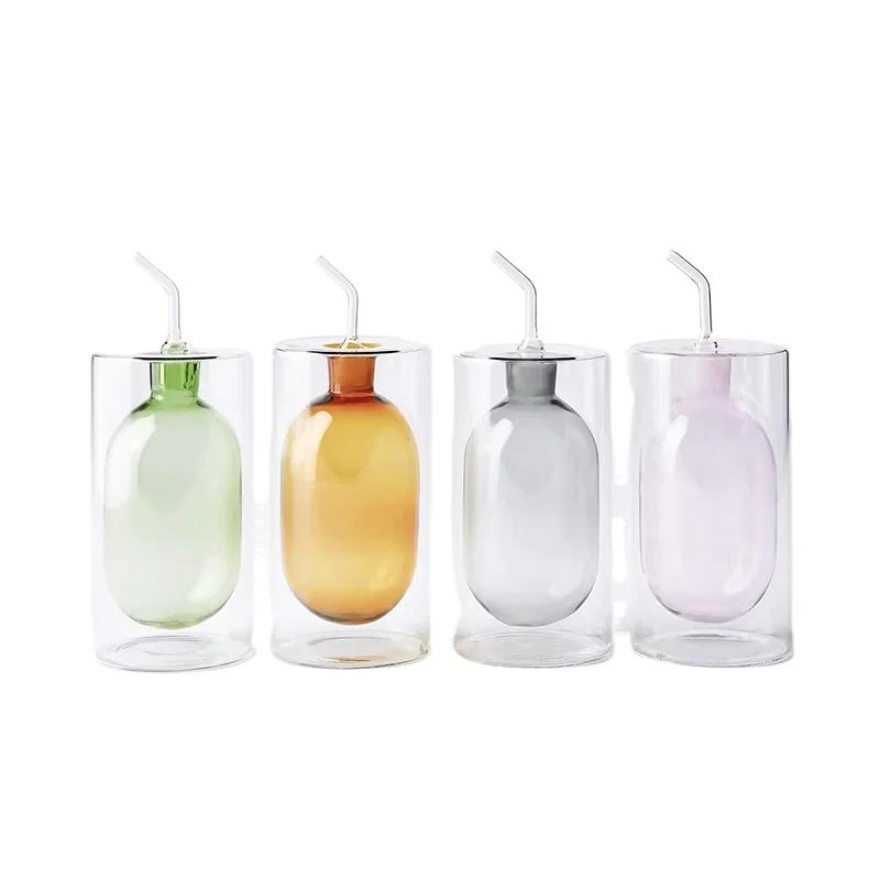 Double Glass Oil Jug Oil Tank Vinegar Jar Seasoning Bottle Olive Oil Jug Kitchen Utensils Transparent Color Seasoning Tools