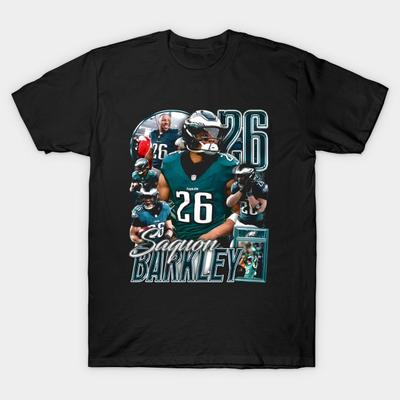 Men Black Print T-shirt Saquon Barkley Philadelphia Collage No-Cut Transfer Paper Print Cotton Tshirt