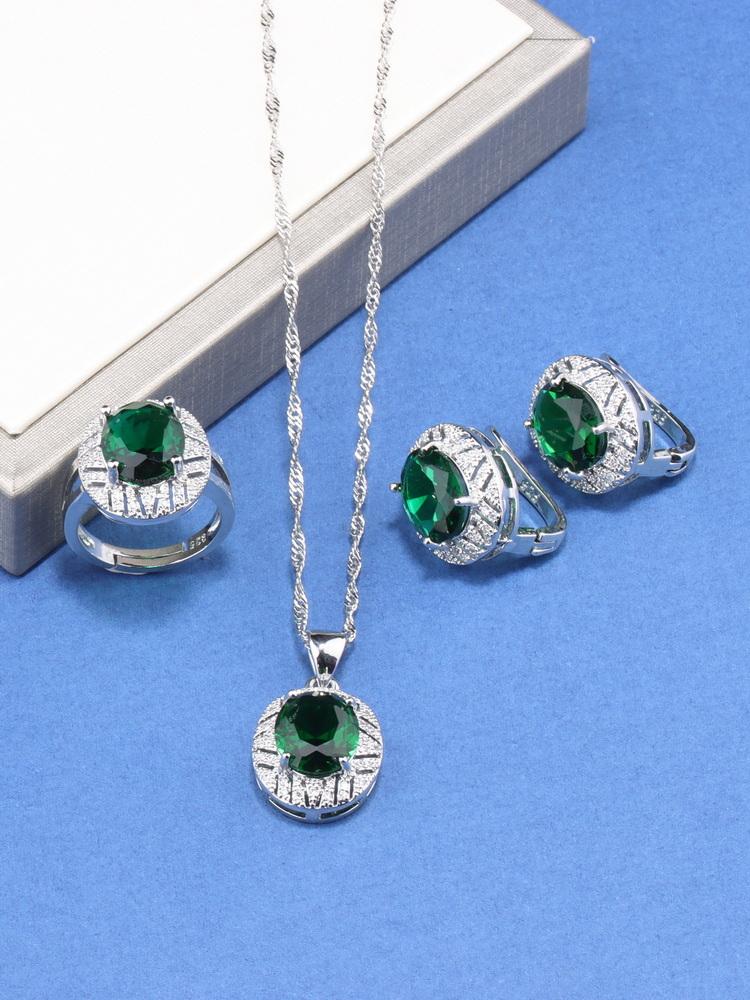 Braut Hochzeit Große Schmuckaccessoires Mit Natürlichem Zirkonia Blau Hängeclip-Ohrringe Und Ring-Set Für Frauen Geschenk