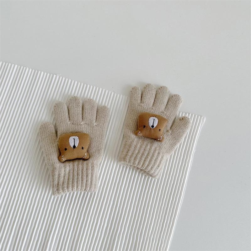 Mignons Gants d'Hiver pour Bébé Ours Couleur Unie Tricotés Doigts Entiers Gants Enfants Garçons Filles Moufles Chaudes d'Extérieur