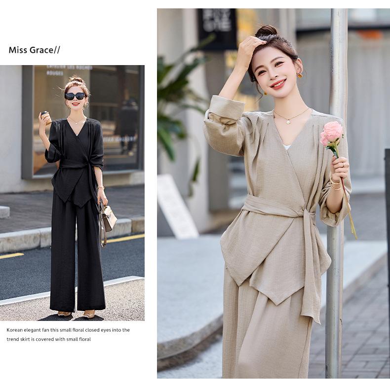 Women's Spring 2025 Casual Set: Coat & Wide-Leg Pants (HE5013)