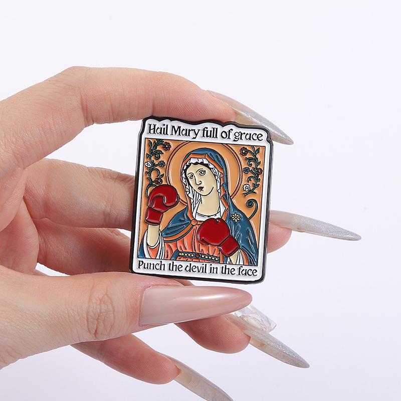 Hail Mary Enamel Pins Custom Punch The Devil In The Face Brooches Lapel Badges Clothes Funny Jewelry Gift for Kids Friends