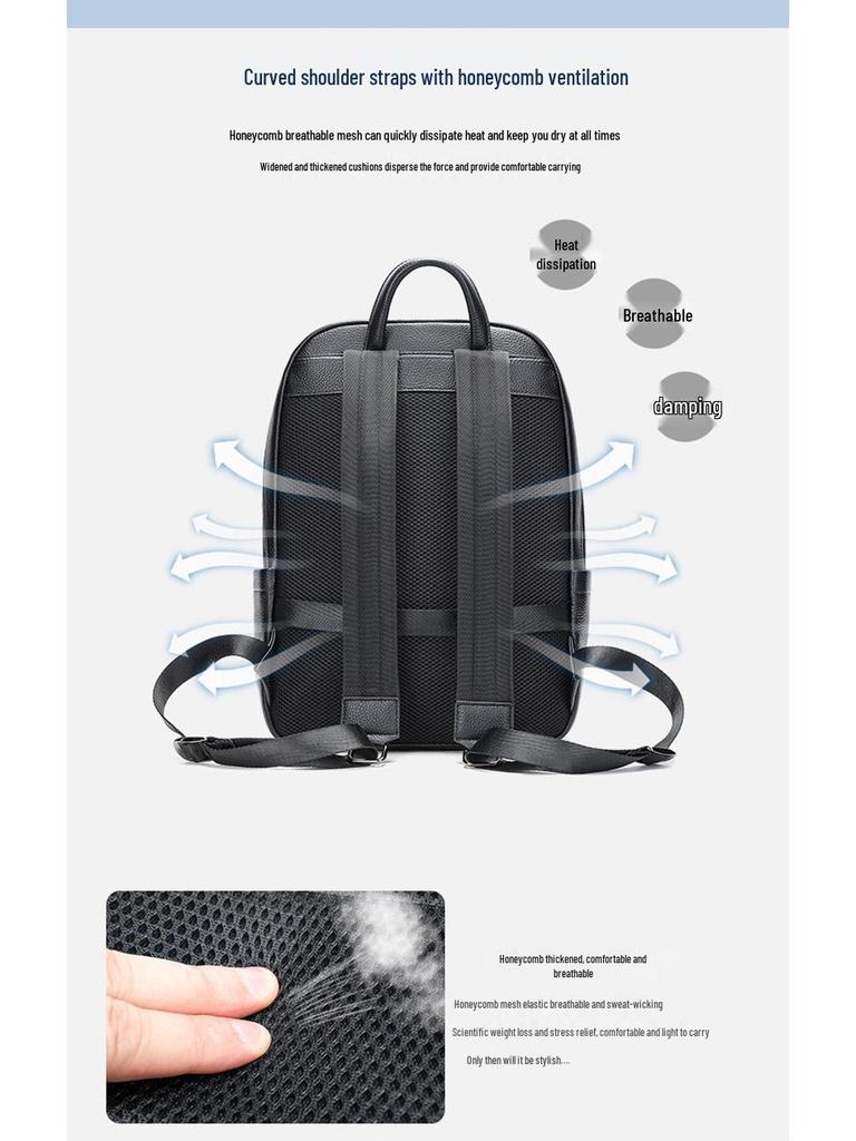 Large Capacity Men's Cowhide Leather Backpack - Casual and Business Travel Shoulder Bag In Fashionable Style