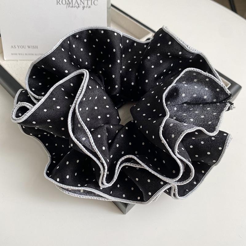 Classic Black & White Polka Dot Ruched Scrunchie - Retro French Head Tie