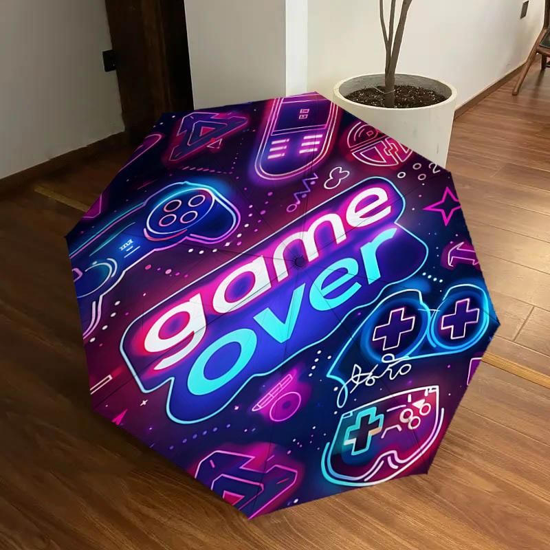 

Neon Gaming Neon Game Over Automatic Opening Umbrella - Portable Folding Design with 8-Bone Steel Frame, , Ideal Gift for Gamers, Travelers,