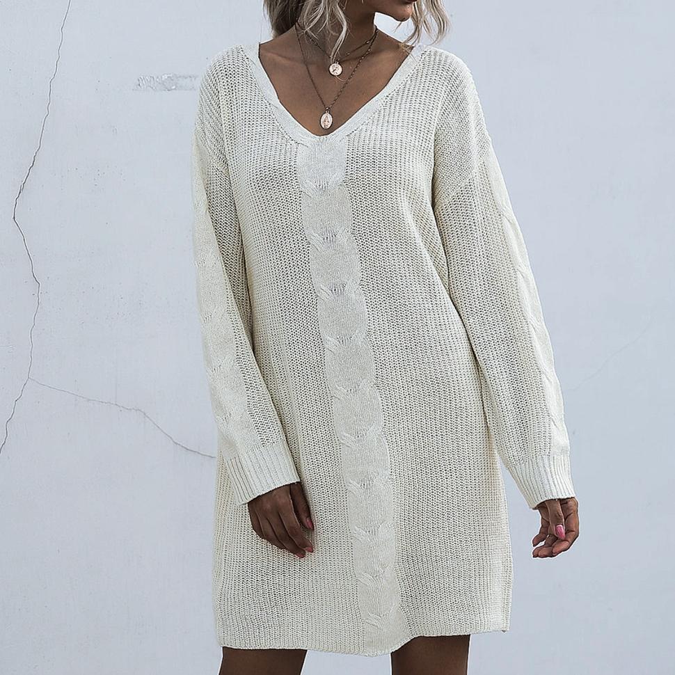 

YYFS женские модные повседневные осенне-зимние свитера с длинными рукавами и v-образным вырезом L грязно-белый