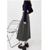 Gray Woolen Pleated Midi Skirt for Plus-Size Women - High-Waist Autumn Design
