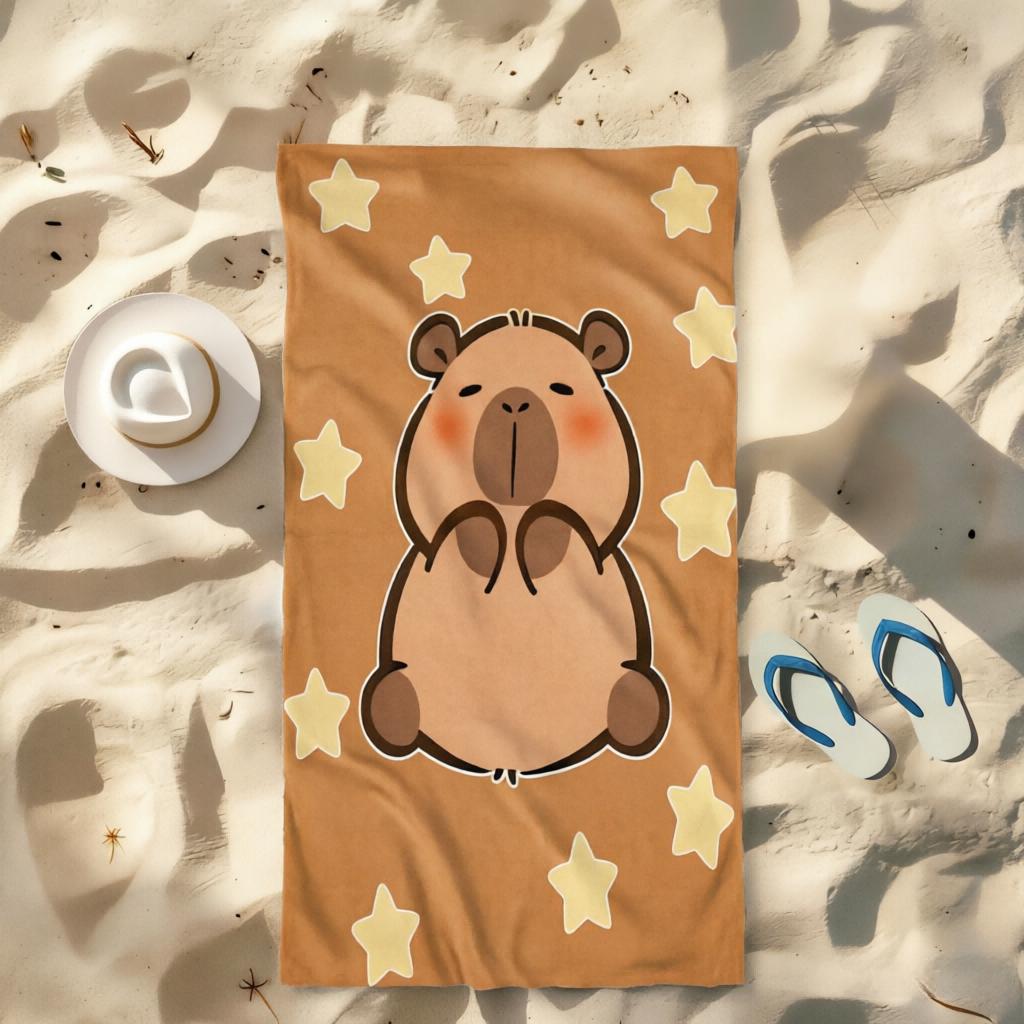 1pz Asciugamano da Spiaggia Capibara Stella, Marrone Caldo Kawaii, Microfibra Asciugatura Rapida, Ideale per Spiaggia Piscina Campeggio Yoga Estate All'aperto