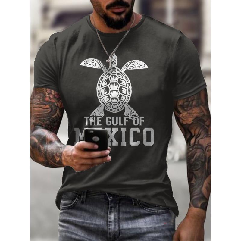 Mens Gulf Of Mexico Print T Shirt Round Neck Short Sleeve TShirts Summer Casual Tops Tees
