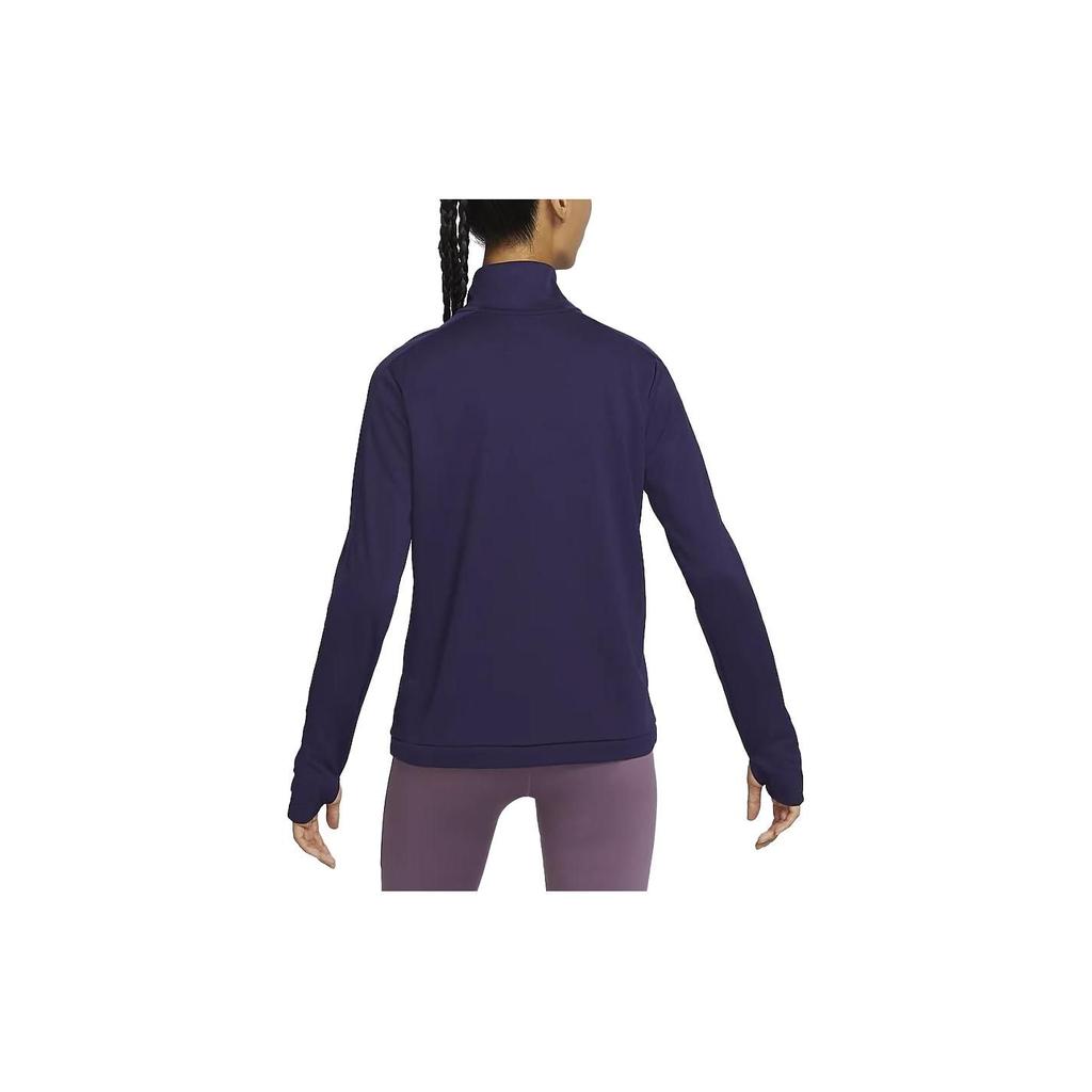 Nike Dri-Fit Swoosh Logo Half-Zip Running Training Breathable High-Neck Casual Long Sleeve T-Shirt Women Tops Dark-Purple FB4688-555