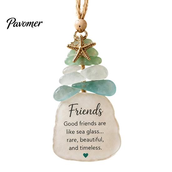 Handmade Christmas Ornament Sea Glass Tree Ornament, Seaglass Art Hanging Decor with Starfish Charm, Festive Window Door Peace Love Joy Faith