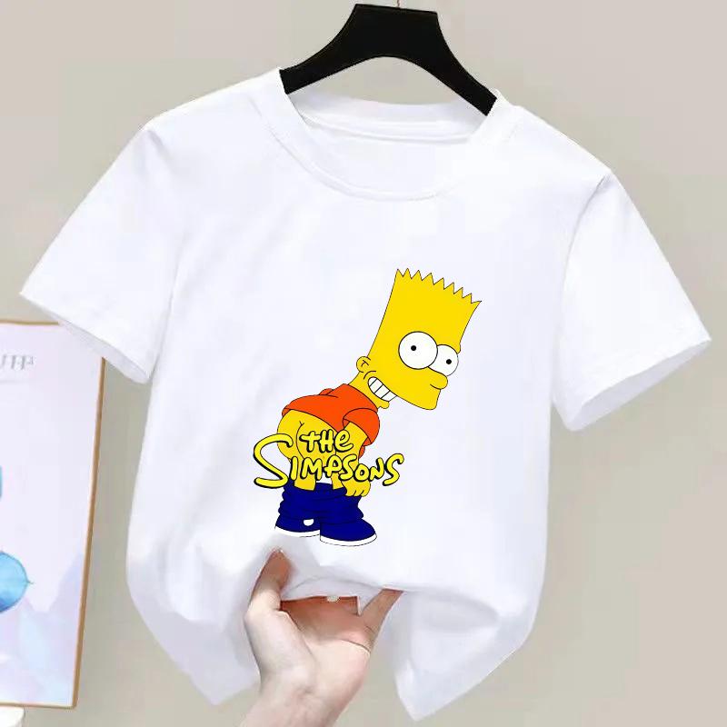 Simpsons Funny Printed TShirt Kids Fashion Trend Top Boys Girls All Seasons Cotton Crew Neck Short Sleeves